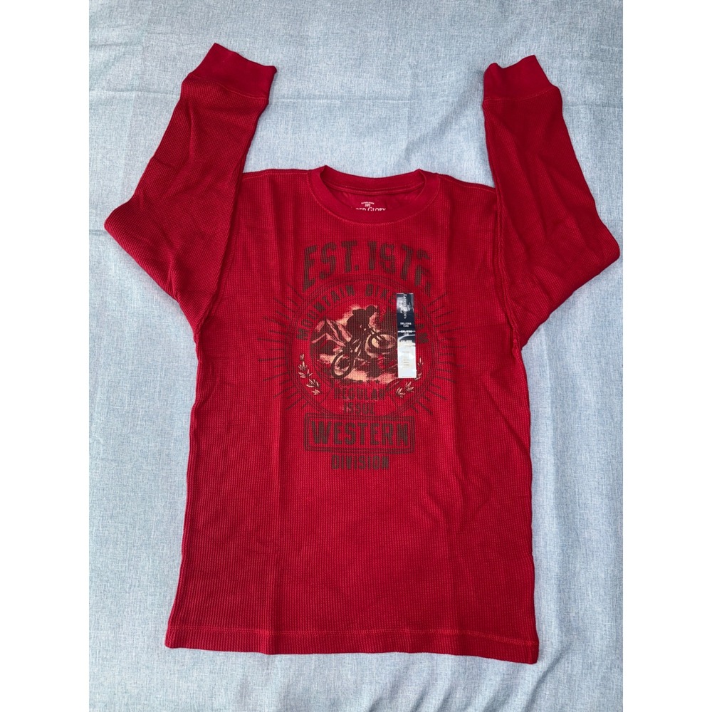 Faded Glory Thermal Shirt Boys XXL 18 Red Mountain Bike Graphic Waffle Knit